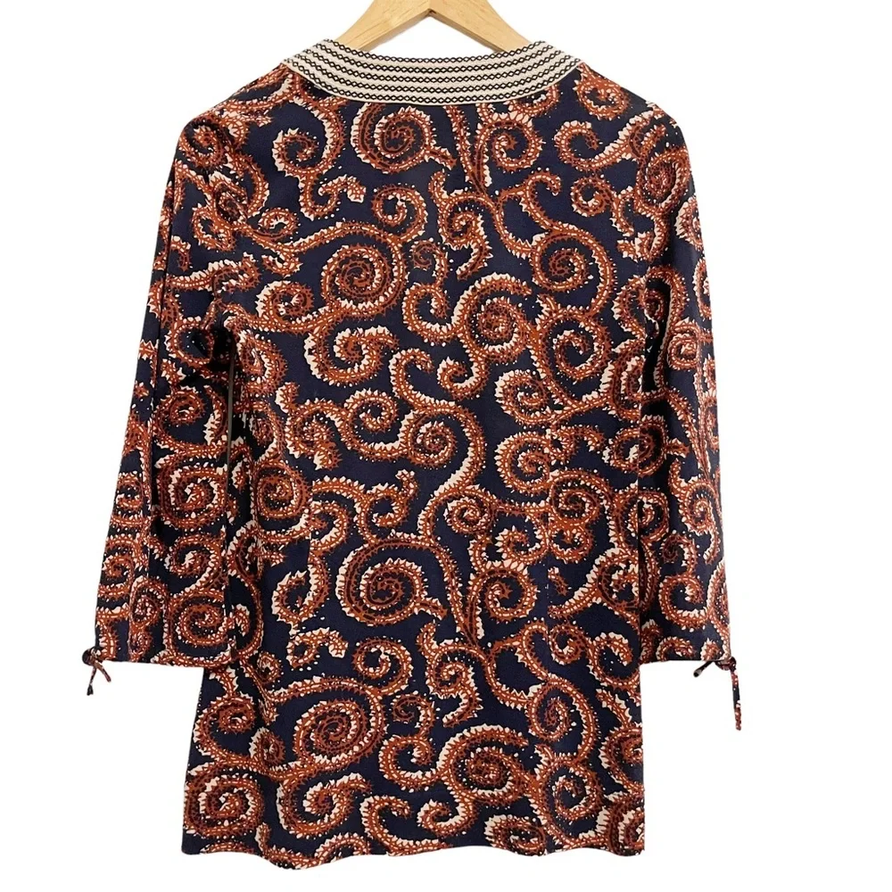 Tory Burch Silk Paisley Print Mandarin Collar Tunic Top XS